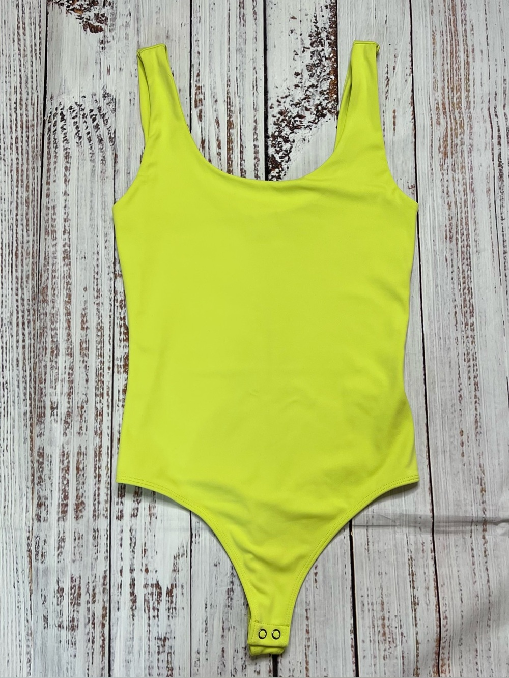 EXPRESS Body Contour Neon Yellow Scoop Neck Bodysuit